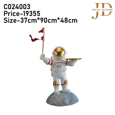 Astronaut Red Flag Statue With Tray