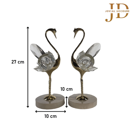 Crystal Clear Elegant Swan Statue Golden (Set of 2)