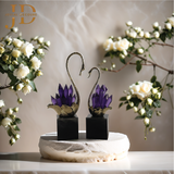 Crystal Purple Elegant Swan Statue Golden (Set of 2)