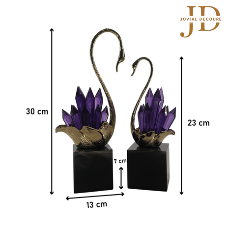 Crystal Purple Elegant Swan Statue Golden (Set of 2)