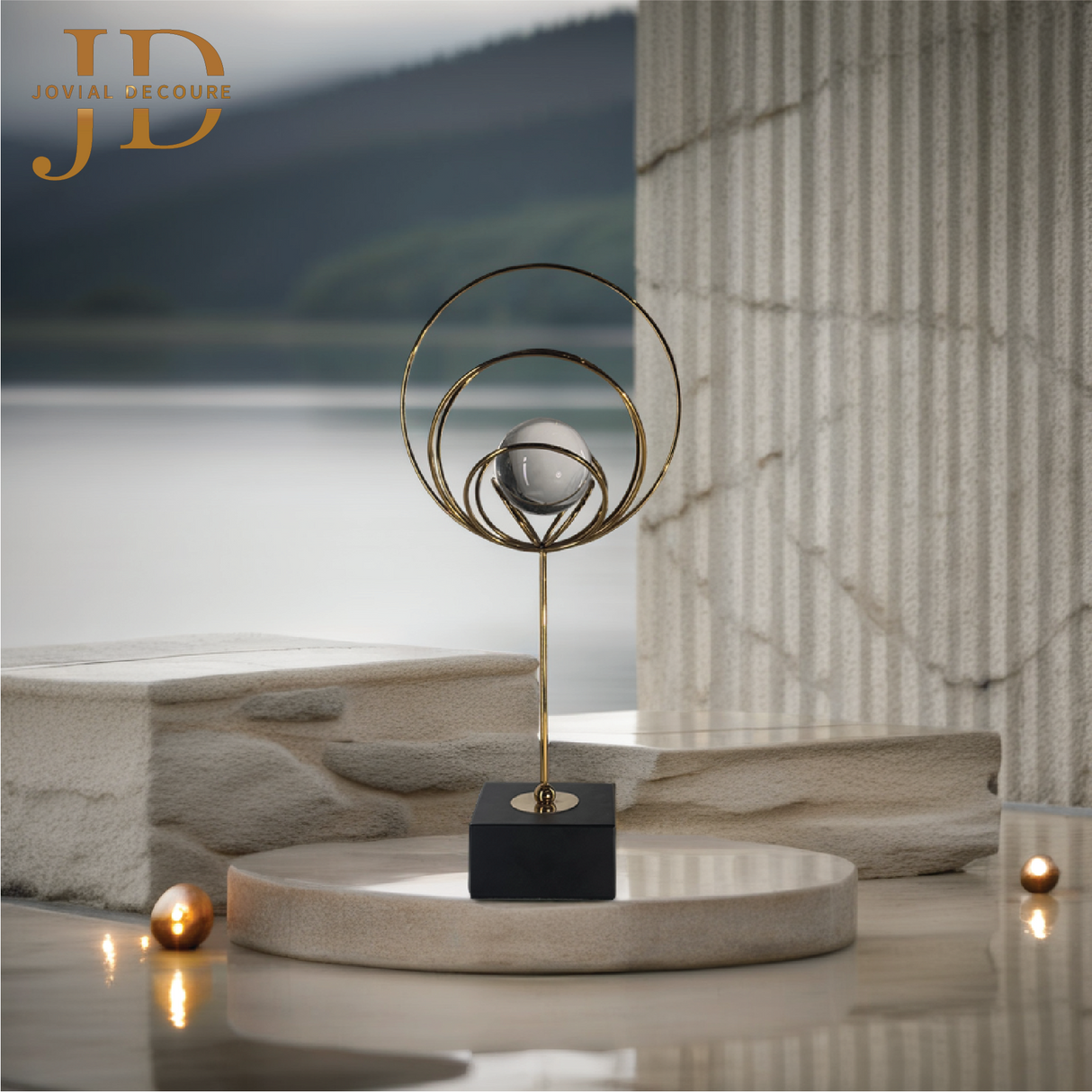 Crystal Ball Ornament Sculpture with Base