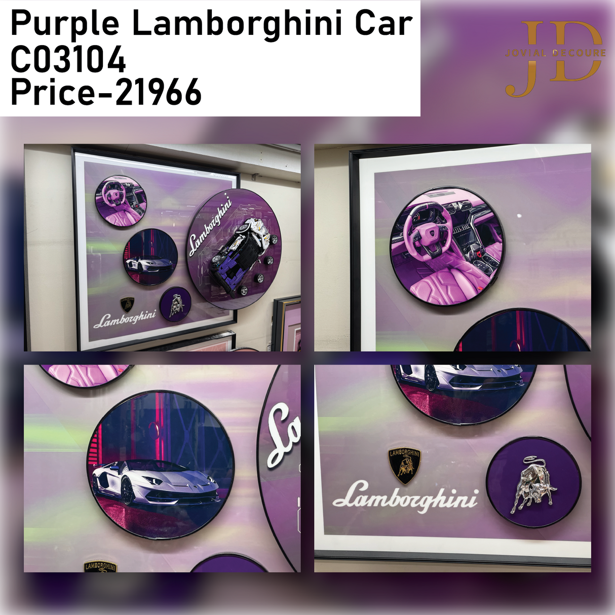 Purple Lamborghini Car 3D WallArt