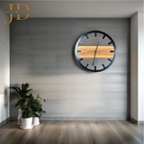 Metal Frame Wall Clock with Wooden Block
