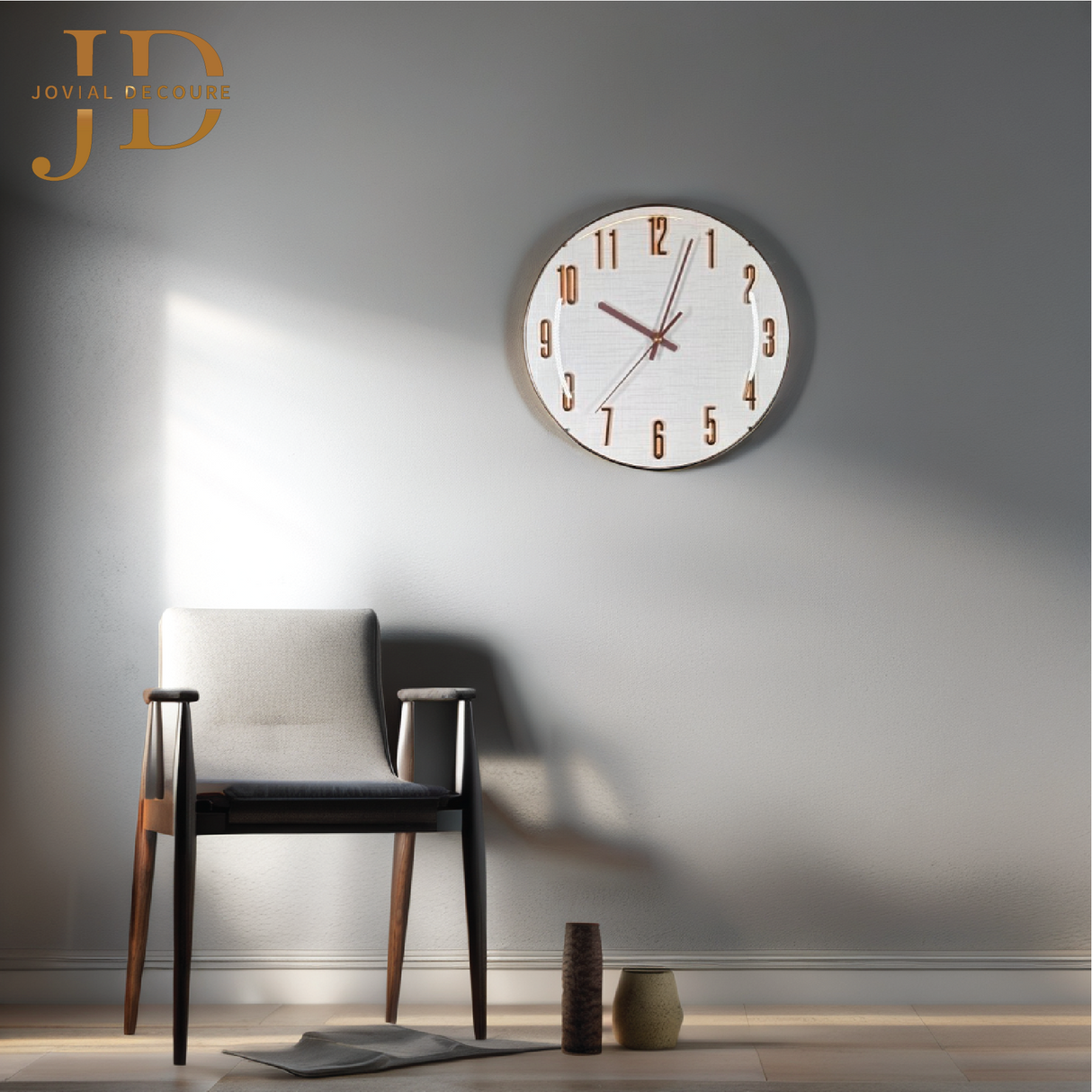 Decorative Latest Wall Clock Non-Ticking Classic Clock RoseGold-White