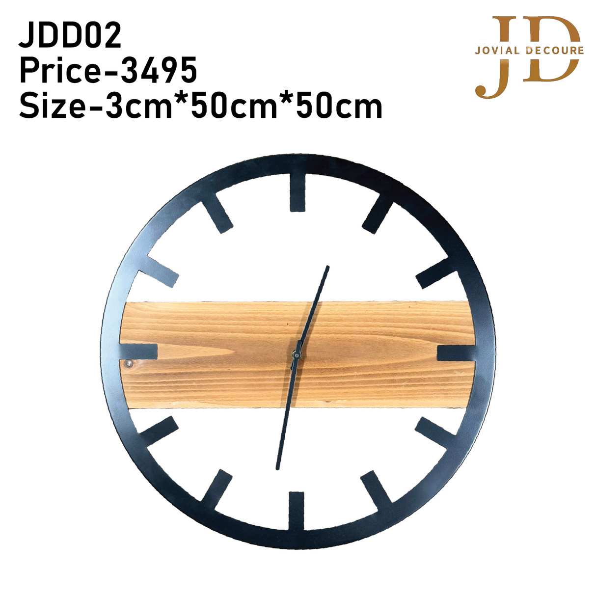Metal Frame Wall Clock with Wooden Block