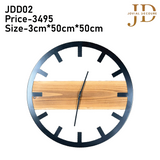 Metal Frame Wall Clock with Wooden Block