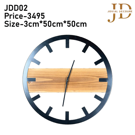 Metal Frame Wall Clock with Wooden Block