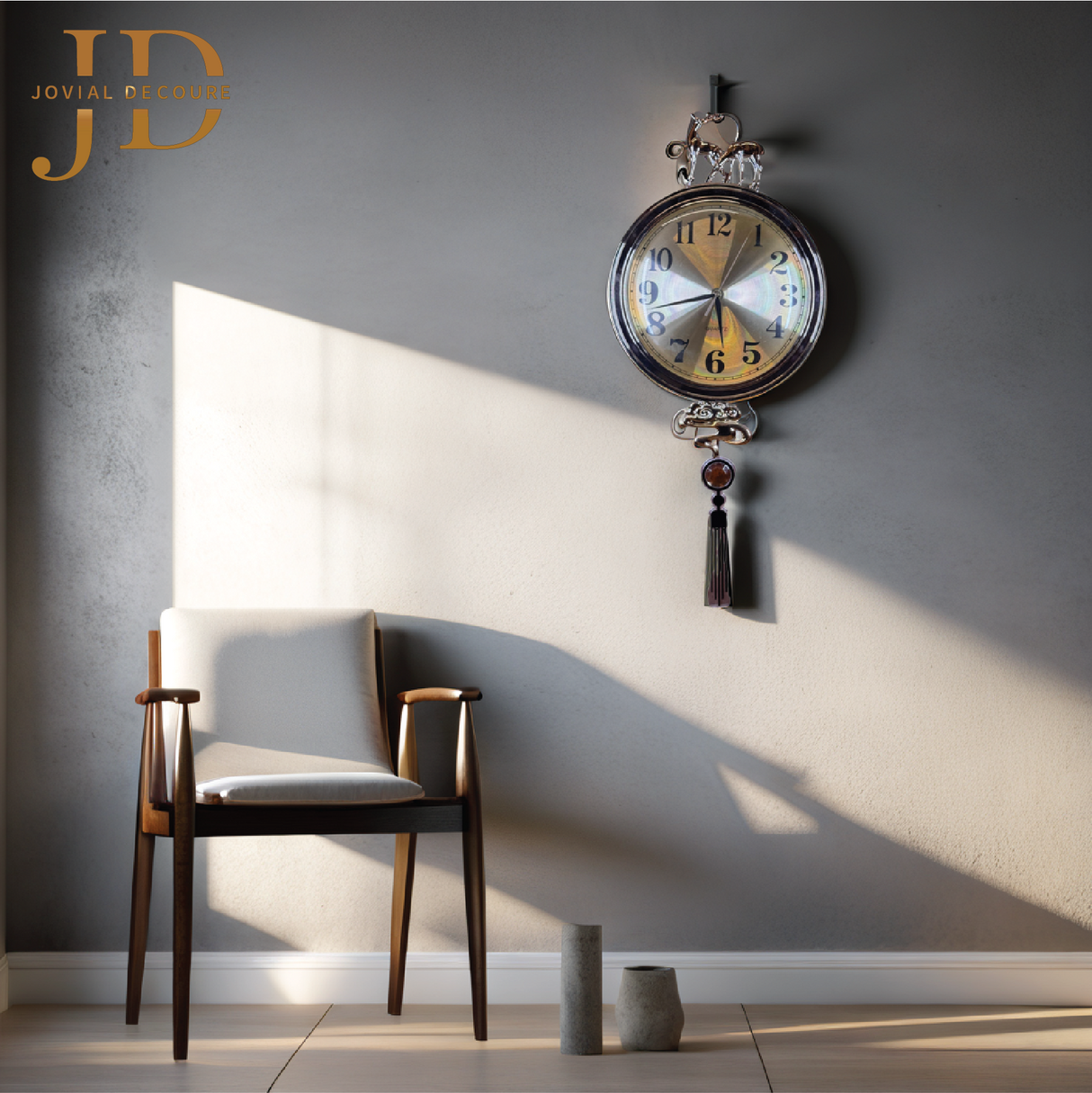 Designer Golden White Reindeer Tassel Wall Clock with Pendulum