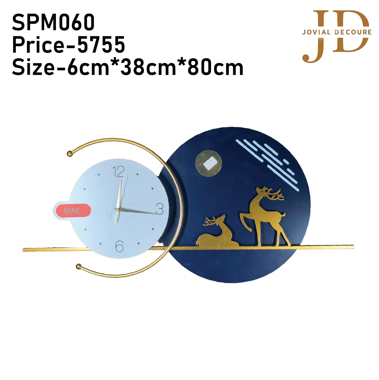 Fancy Deer with Golden Metal Wall Clock for Home Decor