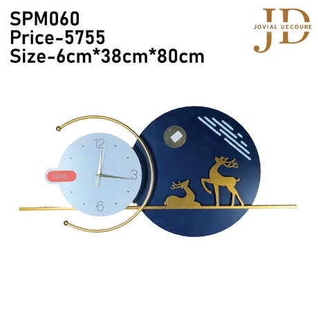 Fancy Deer with Golden Metal Wall Clock for Home Decor