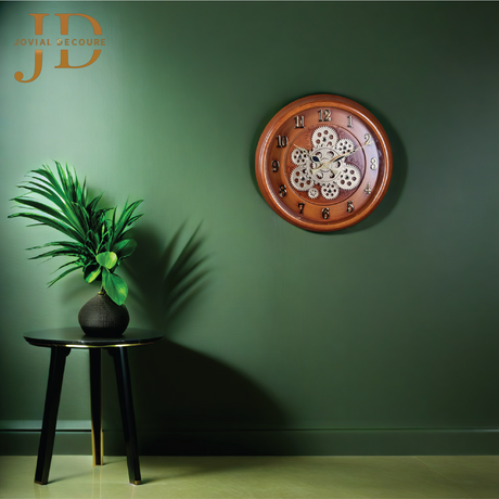 Large Wall Clock with Golden Moving Gears