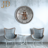 Wall Clock with Moving Gear World Map Grey Colour