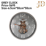 Wall Clock with Moving Gear World Map Grey Colour