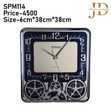 Black & Silver Modern Square Mechanical Gear Skeleton Wall Clock