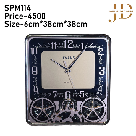 Black & Silver Modern Square Mechanical Gear Skeleton Wall Clock