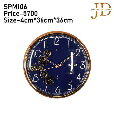 Silent Wall Clock with Real Moving Gears (Navy Blue)