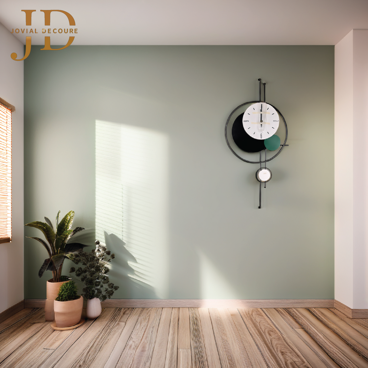 White and Black Green Round Metal Wall Clock