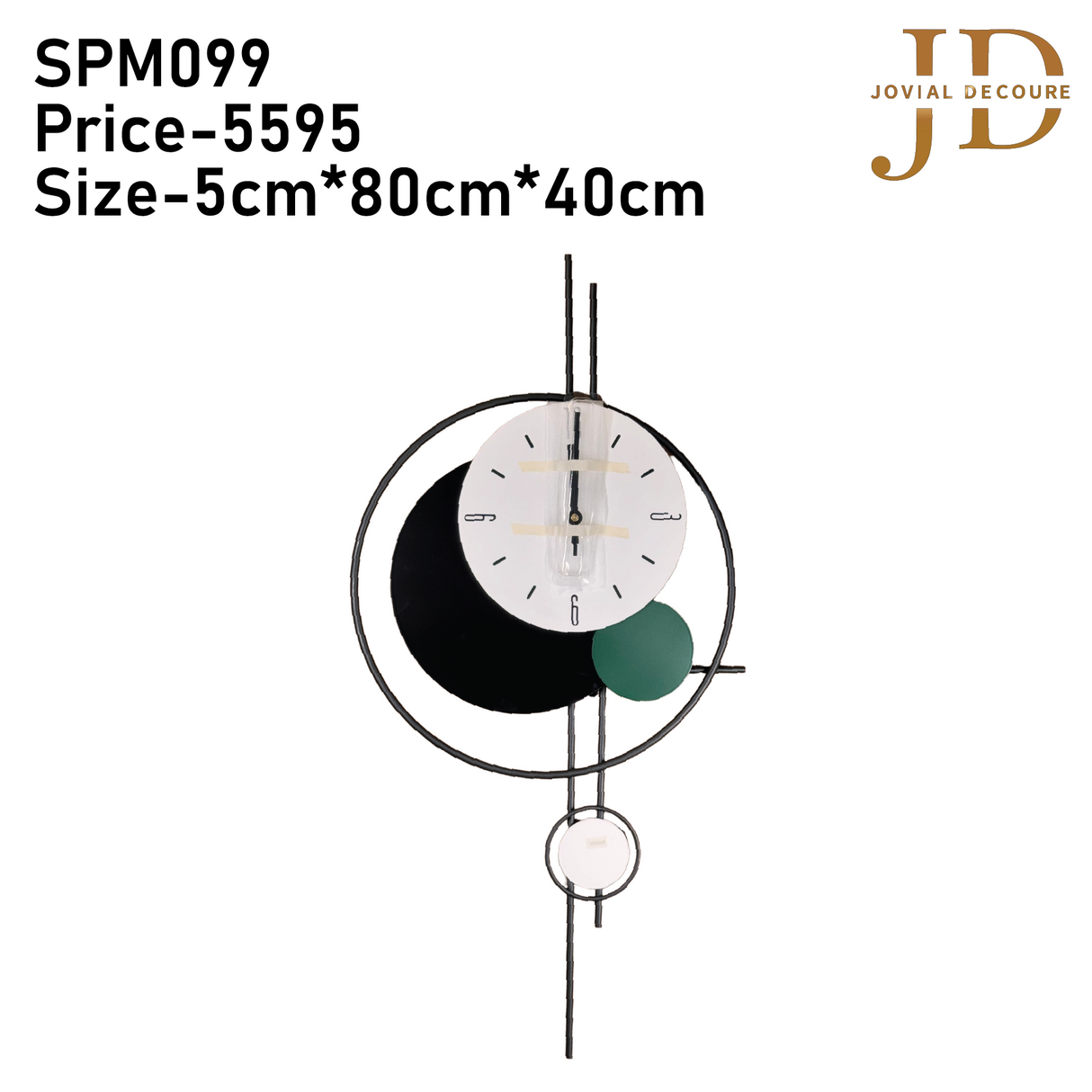 White and Black Green Round Metal Wall Clock