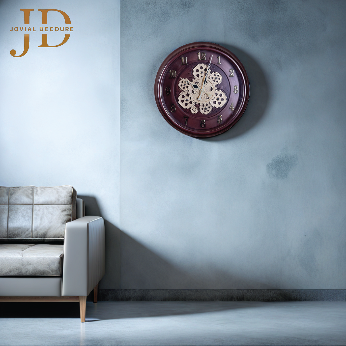 Large Wall Clock with Golden Moving Gears