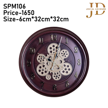 Large Wall Clock with Golden Moving Gears