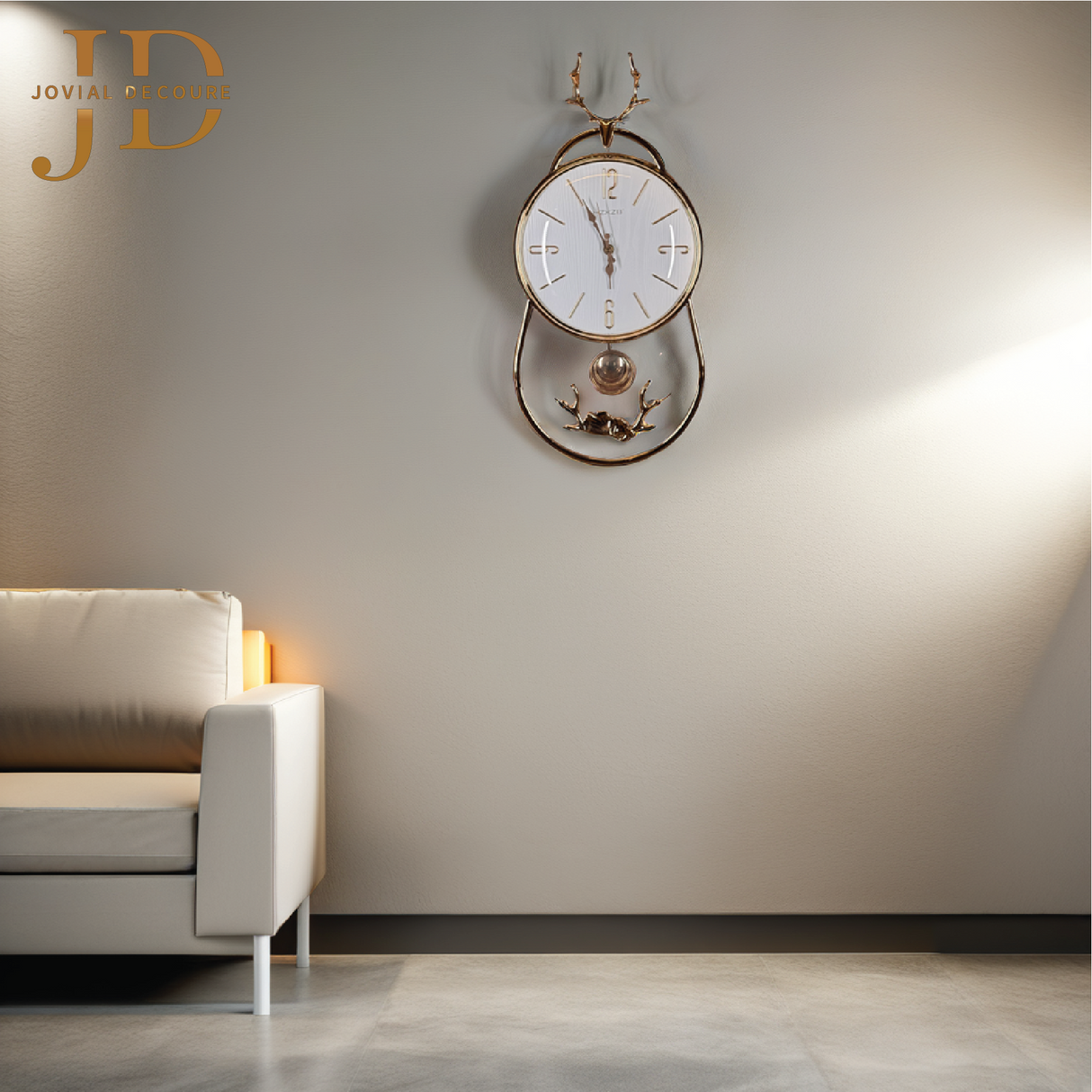 Golden Minimal Transparent Reindeer Pendulum Wall Clock