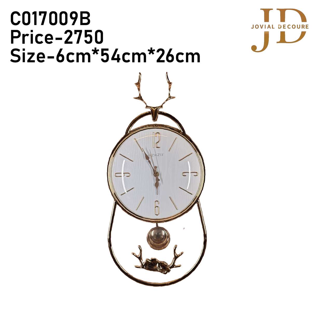 Golden Minimal Transparent Reindeer Pendulum Wall Clock