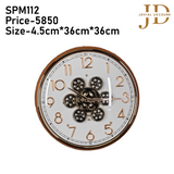 Vintage Look Wall Clock with Moving Gear Mechanism (White&Gold)