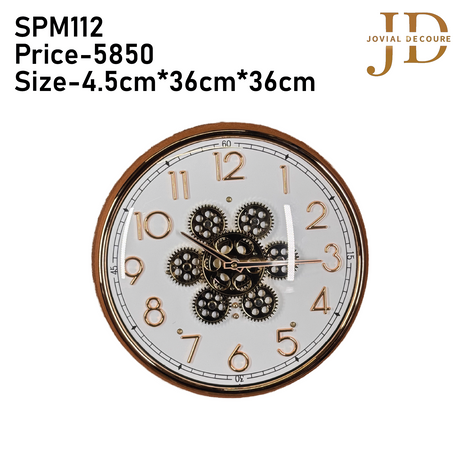 Vintage Look Wall Clock with Moving Gear Mechanism (White&Gold)