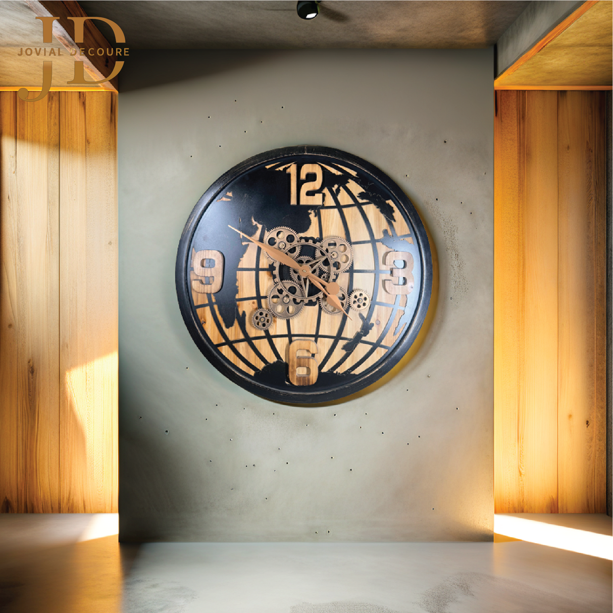 Antique World Map Round Wooden Wall Clock