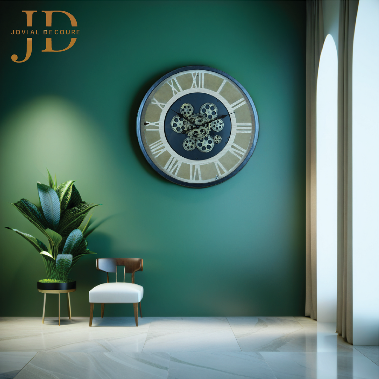Large Vintage Round Gear Wall Clock Transparent