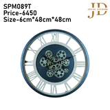 Large Vintage Round Gear Wall Clock Transparent