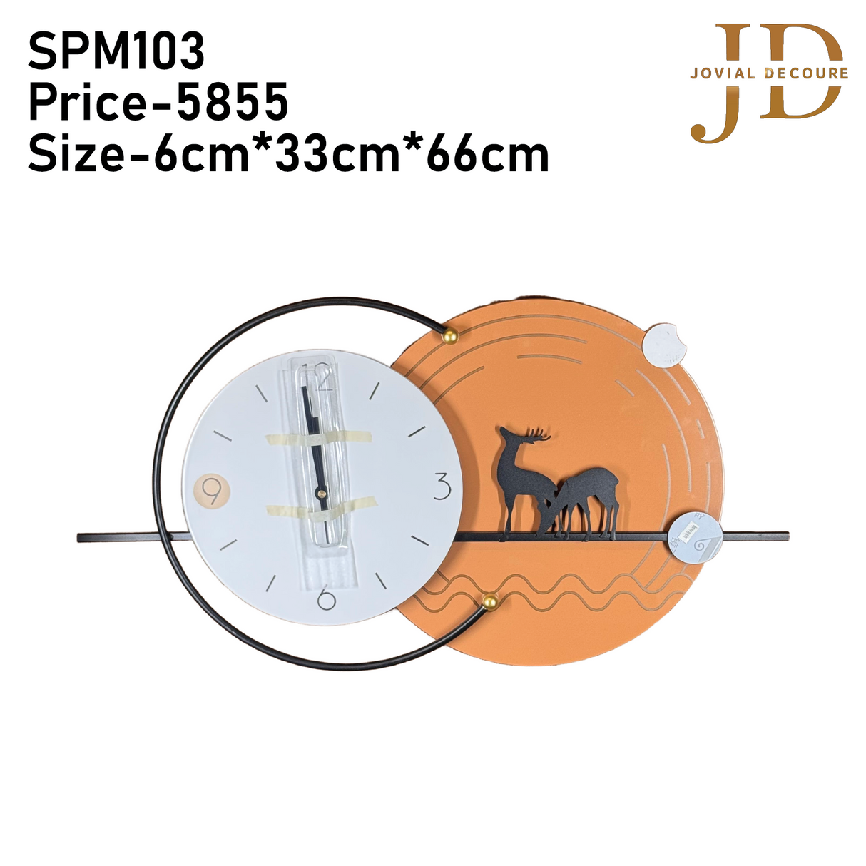 Fancy Deer with Golden Metal Wall Clock for Home Decor