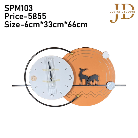 Fancy Deer with Golden Metal Wall Clock for Home Decor