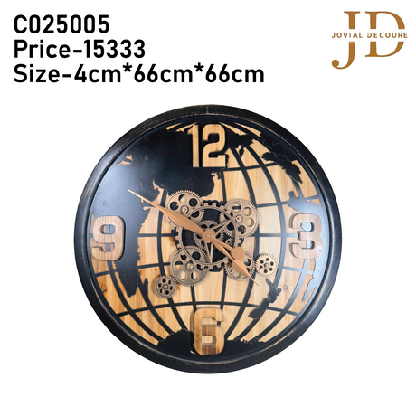 Antique World Map Round Wooden Wall Clock