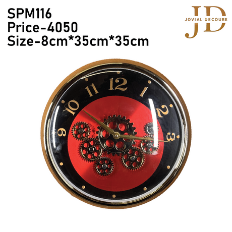 Luxury Wall Clock Moving Gear Mechanism Red&Black