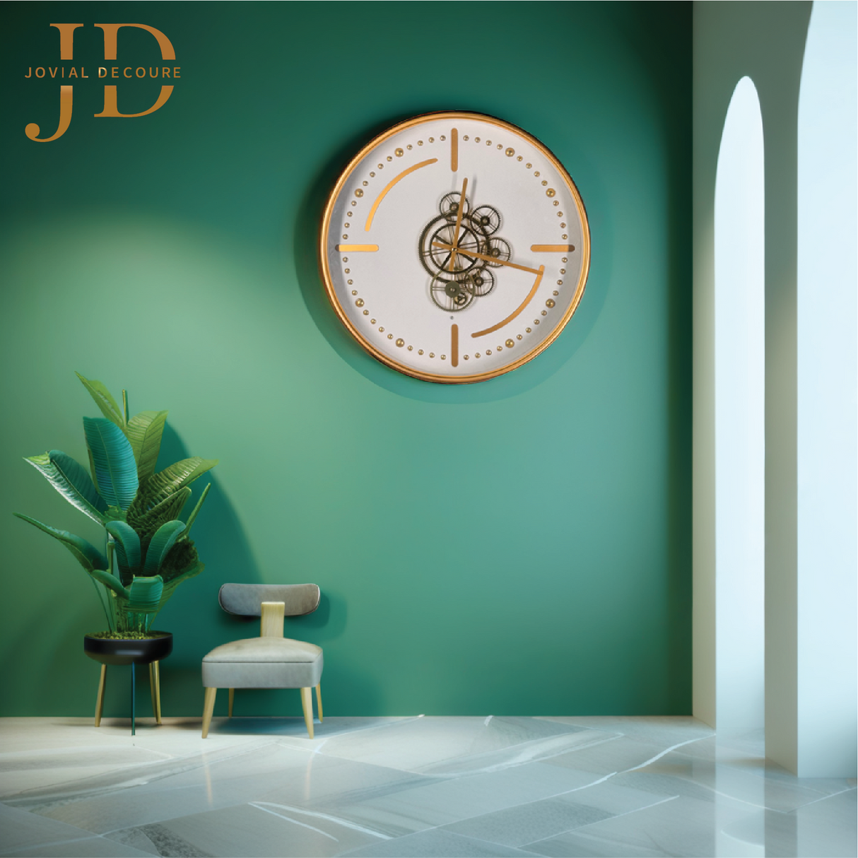 White and Gold Gears Wall Clock