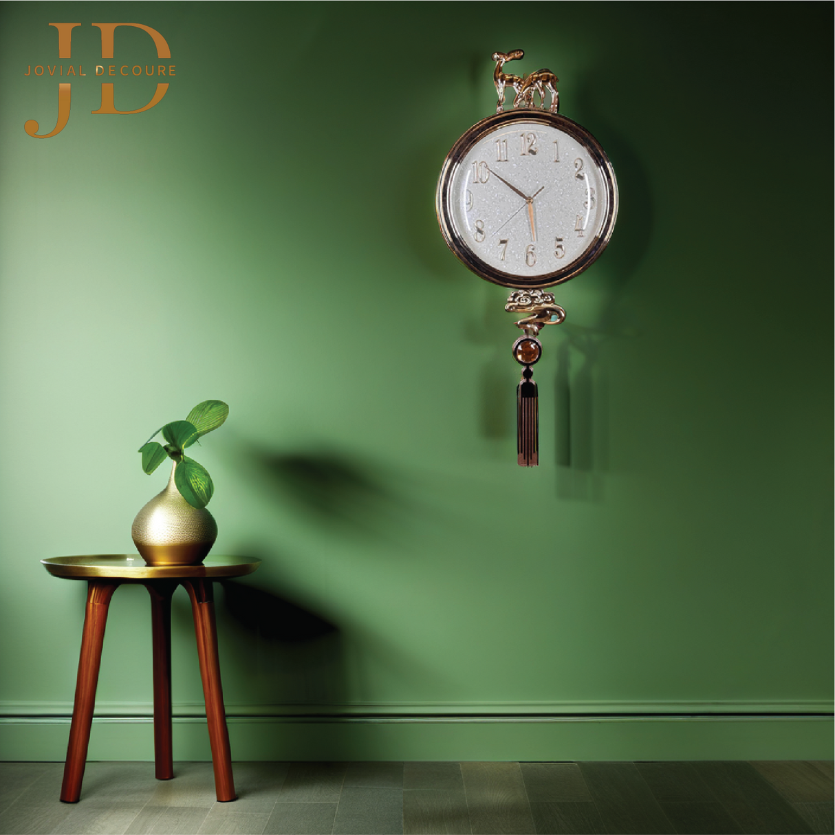 Designer Golden White Reindeer Tassel Wall Clock with Pendulum