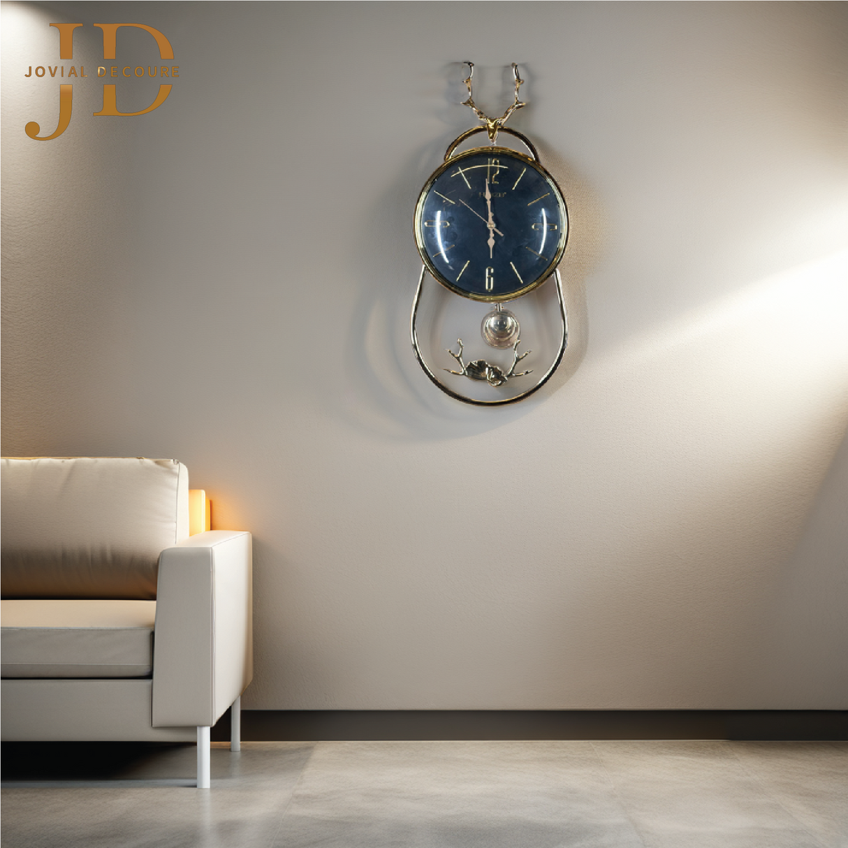 Golden Minimal Transparent Reindeer Pendulum Wall Clock